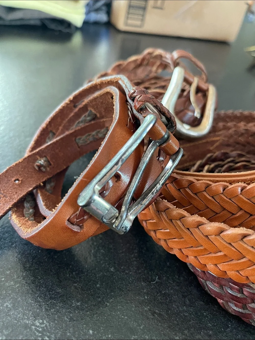 LOT Vintage Brown Braided Leather Belts